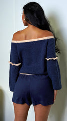 Frankfurt Off Shoulder Sweater Top Blue