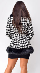 Korinna Houndstooth Faux Fur Coat Black