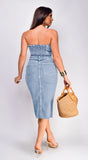Lucia Denim Front Slit Midi Dress Light Blue