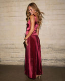 Clemara Pleated Satin Maxi Dress