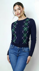 Mirex Argyle Knit Cardigan Navy