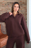 Chill Moves Oversized Henley Sweater Chocolate