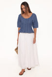Saylor Denim Peplum Top Blue Medium Wash