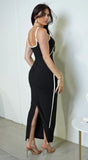 Saskia V Neckline Pipe Detail Maxi Dress Black