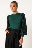 Rowan Sequin Sleeve Top Green