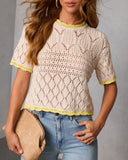 Elarina Open Knit Short Sleeve Sweater