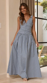 Sanya Maxi Dress Blue Check