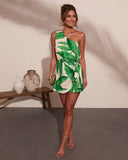 Eiana Palm Print One Shoulder Waist Tie Romper