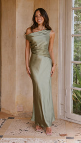 Auria Off Shoulder Maxi Dress Olive