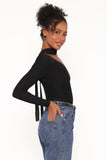 Carlie Mesh One Shoulder Top Black