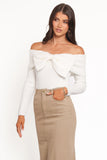 Helene Bow Off Shoulder Knit Sweater Ivory