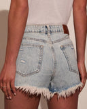 Heather High Rise Cut Off Denim Shorts