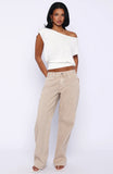 Cant Change My Mind Off Shoulder Cinched Top Off White