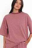 Wilda Oversized Tee Pink Red Stripe