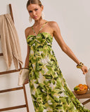 Palmline Coast Tropical Halter Maxi Dress
