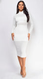 Taima High Neck Sheer Pointelle Midi Dress White