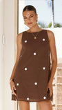 Natala Shift Mini Dress Chocolate White Polka Dot