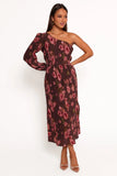 Pontee One Shoulder Pleated Midi Dress Chocolate Brown