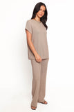 Stassia Knitted Pant Set Brown