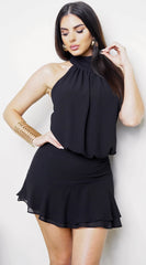 Serea Halter Ruffle Mini Dress Black