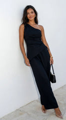 Caldera Linen One Shoulder Set Black