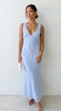 Elyra Floral Burnout Halter Maxi Dress Blue