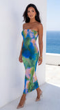 Calypso Tube Multi Color Print Maxi Dress Green Multi