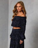 Miriza Flocked Mesh Velvet Off The Shoulder Top