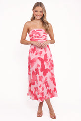 Kenna Strapless Midi Dress Butterfly Print