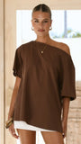 Pia One Shoulder Oversize Tee Chocolate