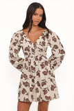 Cambria Long Sleeve Mini Dress Brown White