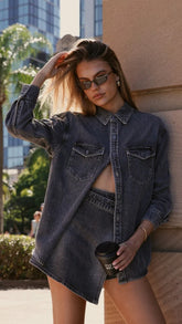 Rollas Classic Denim Shirt Black Stone