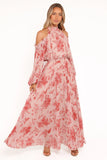 Hilary Pleated Maxi Dress Red Floral