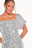 Tory Off Shoulder Sequin Mini Dress Silver