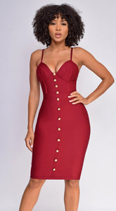 Nelinha Gold Button Bandage Dress Wine
