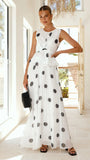 Cambree Peplum Top and Maxi Skirt Set White Black Polka Dot