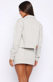 Mariah Mid Rise Striped Denim Skirt Grey White