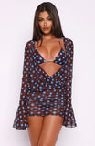 Half Moon Long Sleeve Mini Dress Choc Blue Polka Dot