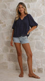 Carolyn Button Front Top Navy