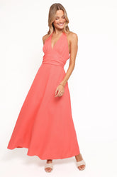 Marie Halterneck Maxi Dress Coral