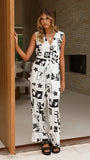 Samaya Pants White Black Print
