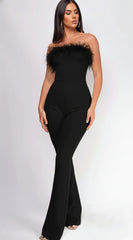 Xoey Feather Detail Bandage Jumpsuit Black