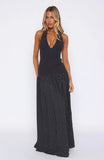 Sweet Temptation Halter Maxi Dress Black White Polka Dot