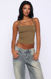 A Minute Later Ribbed Top Olive