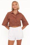 Williams Cropped Eyelet Button Up Shirt Brown