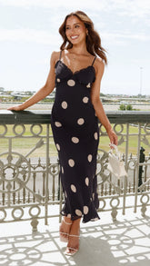 Jianna Maxi Dress Black Cream Polka