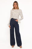 Eira Textured Ruffle Top Cream Blue Floral