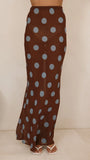 Yumi Oversized Tee and Sheer Skirt Set White Brown Blue Polka