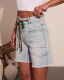 Saylin Drawstring Mid Rise Denim Shorts