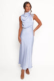 Anabelle Halter Neck Lace Maxi Dress Baby Blue